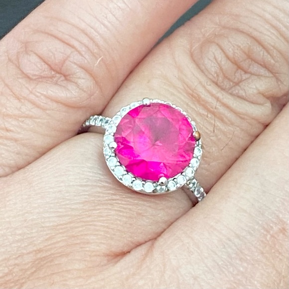 925 Sterling Pink Sapphire CZ Rhinestones Ring Size 6 - Picture 2 of 15
